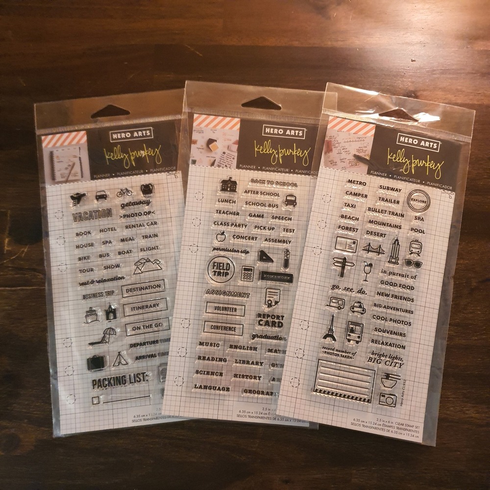 Hero Arts Kelly Purkey Clear Planner Stamps Bundle Vacation School Big City 3pk